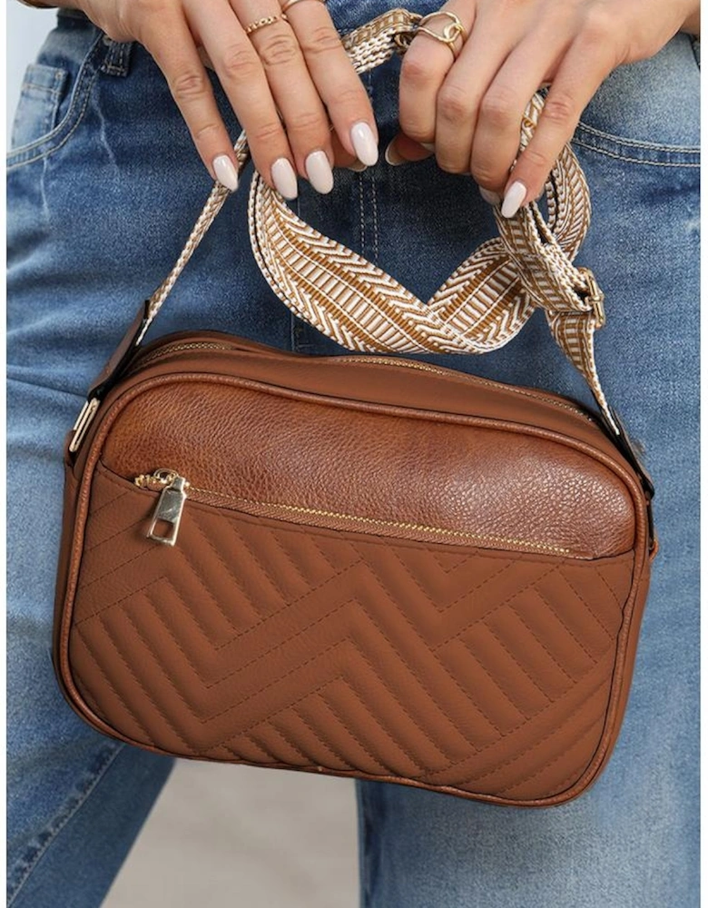 Chestnut Quilted Faux Leather Crossbody Bag 22*6*16cm