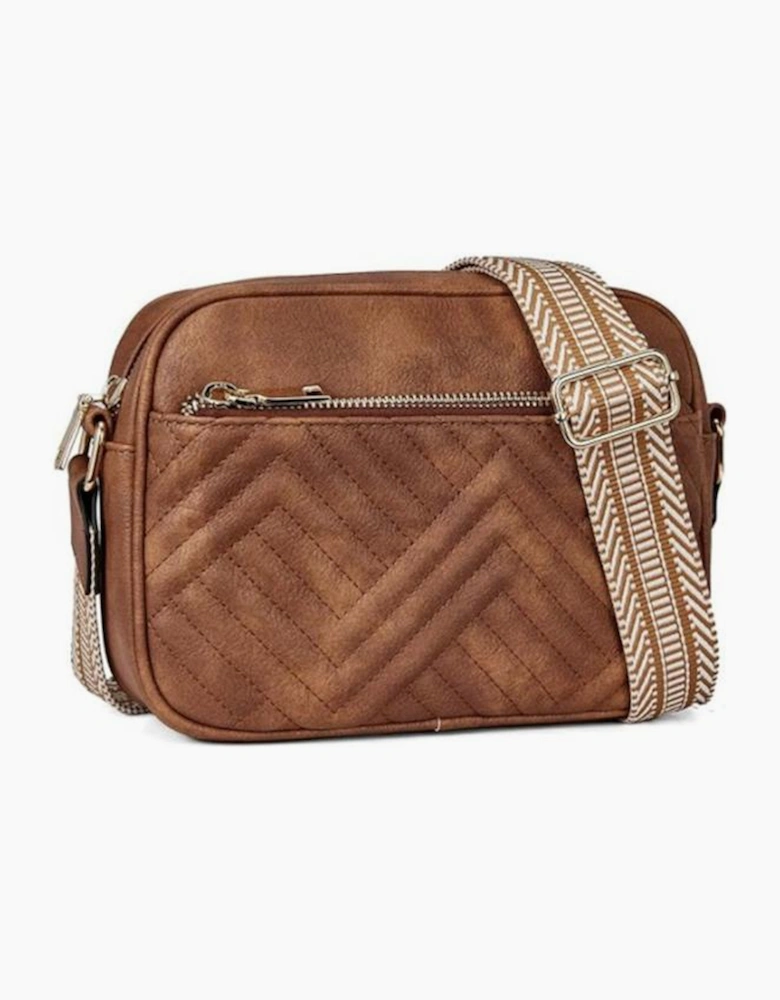 Chestnut Quilted Faux Leather Crossbody Bag 22*6*16cm