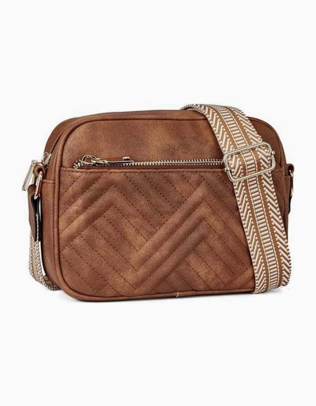 Chestnut Quilted Faux Leather Crossbody Bag 22*6*16cm