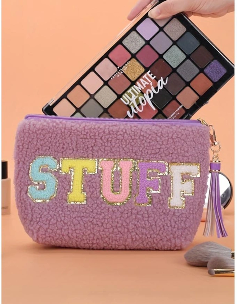 Phalaenopsis Sparkle Letter Pattern Tassel Zipper Makeup Bag