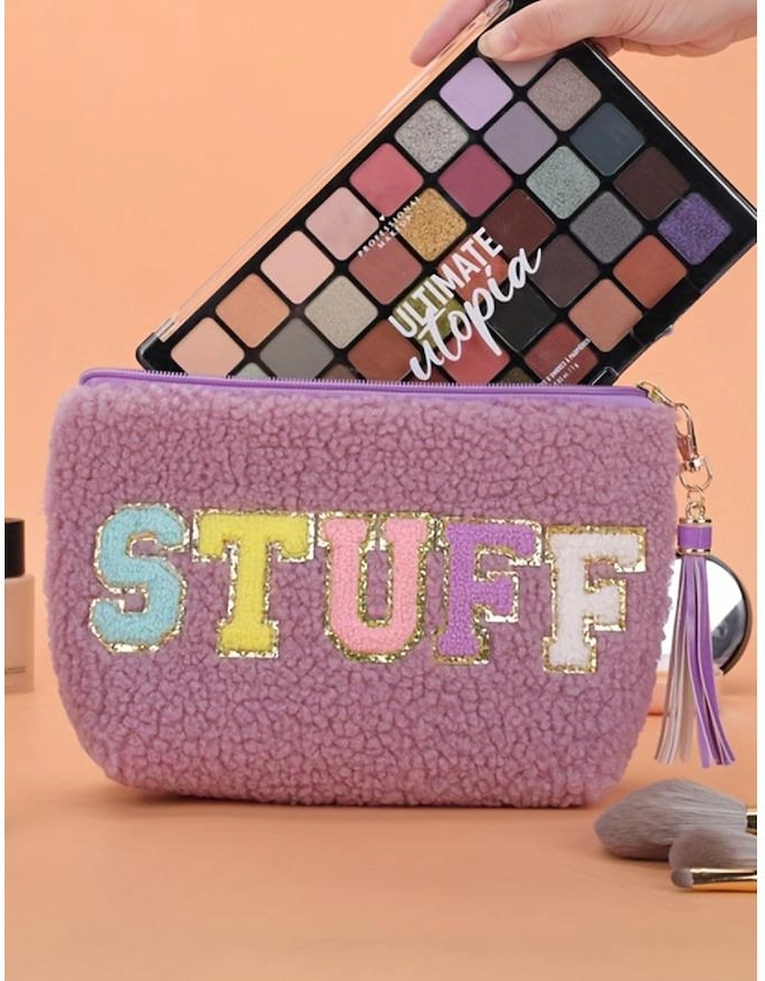 Phalaenopsis Sparkle Letter Pattern Tassel Zipper Makeup Bag