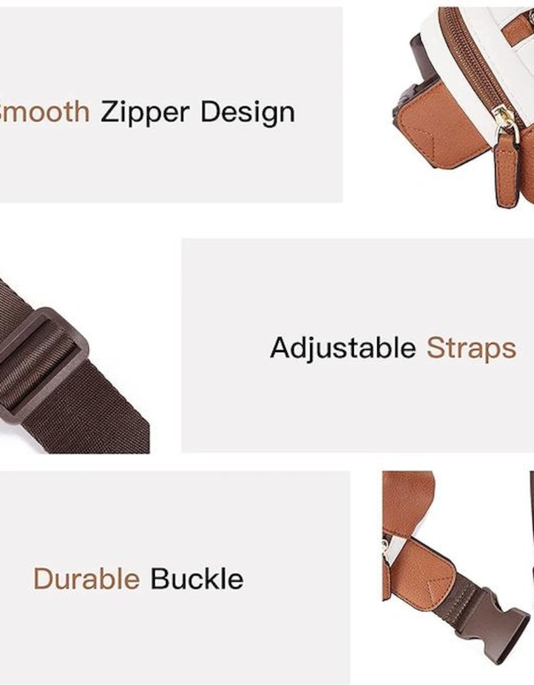 White Color Contrast Patched PU Leather Wide Strap Crossbody Bags