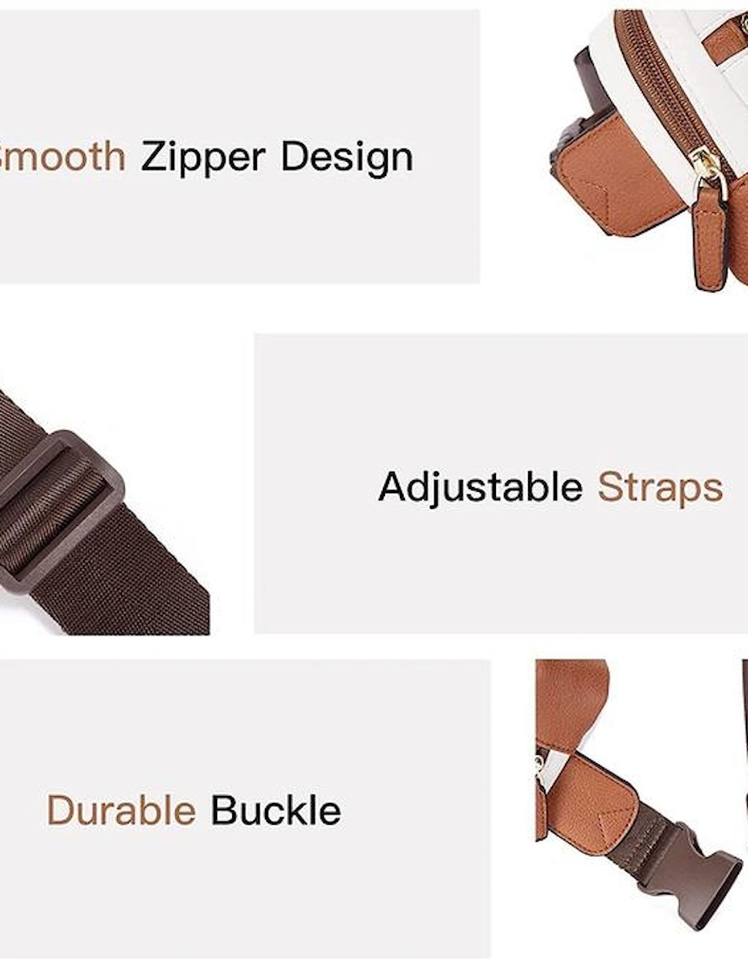 White Color Contrast Patched PU Leather Wide Strap Crossbody Bags