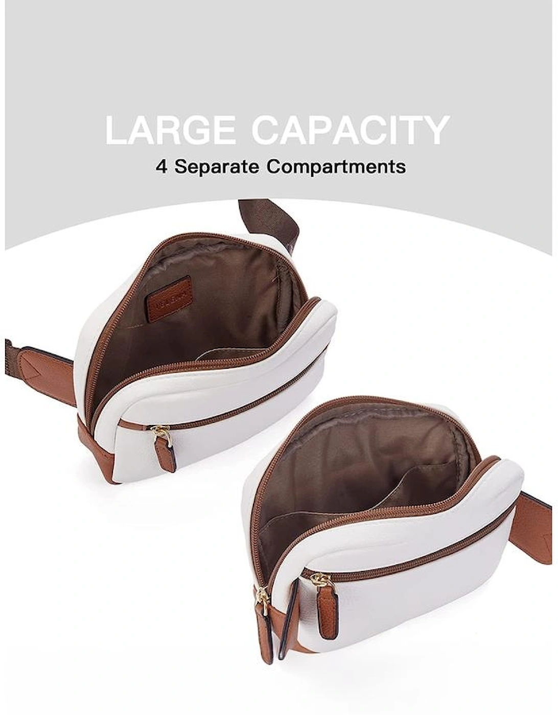 White Color Contrast Patched PU Leather Wide Strap Crossbody Bags