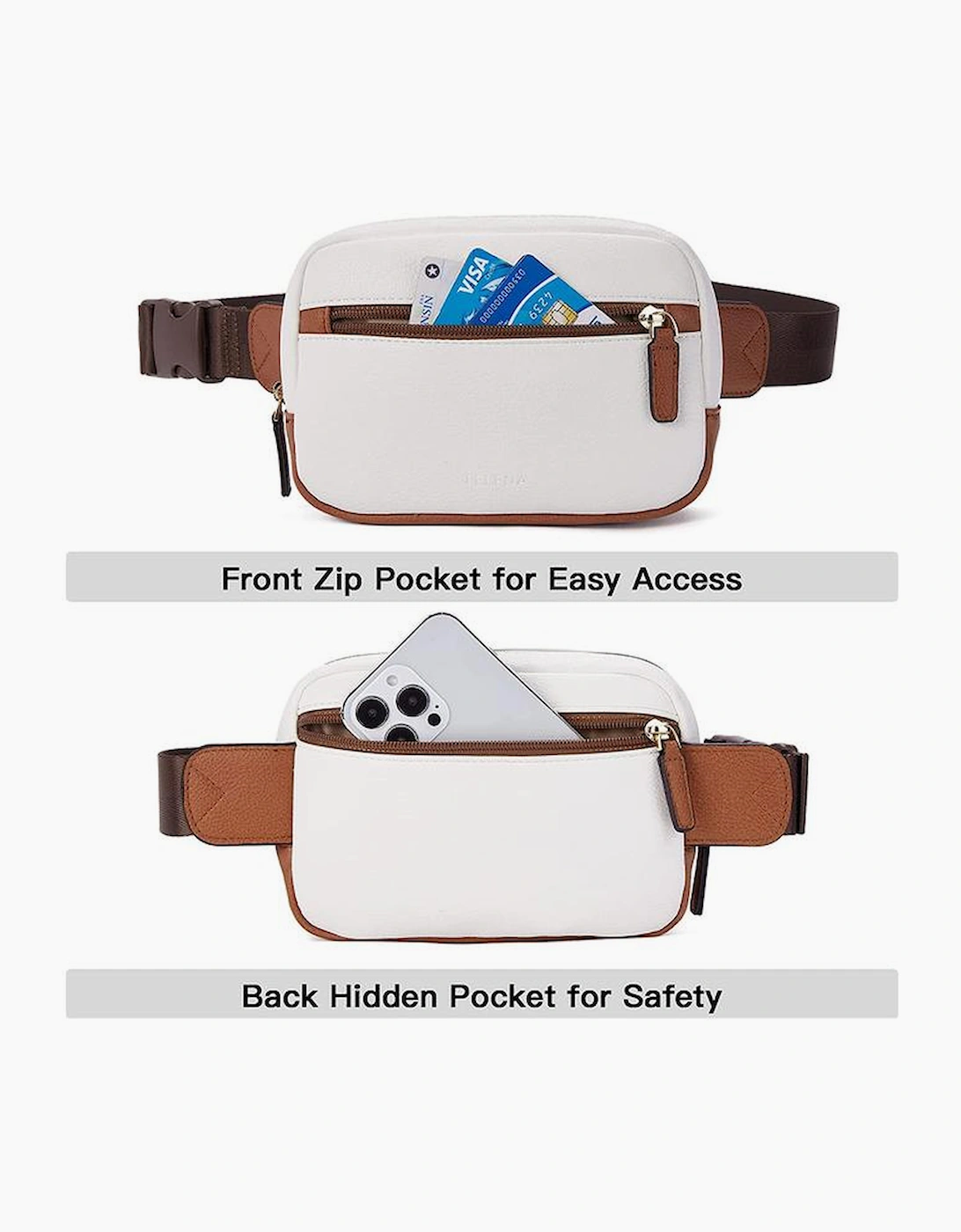 White Color Contrast Patched PU Leather Wide Strap Crossbody Bags