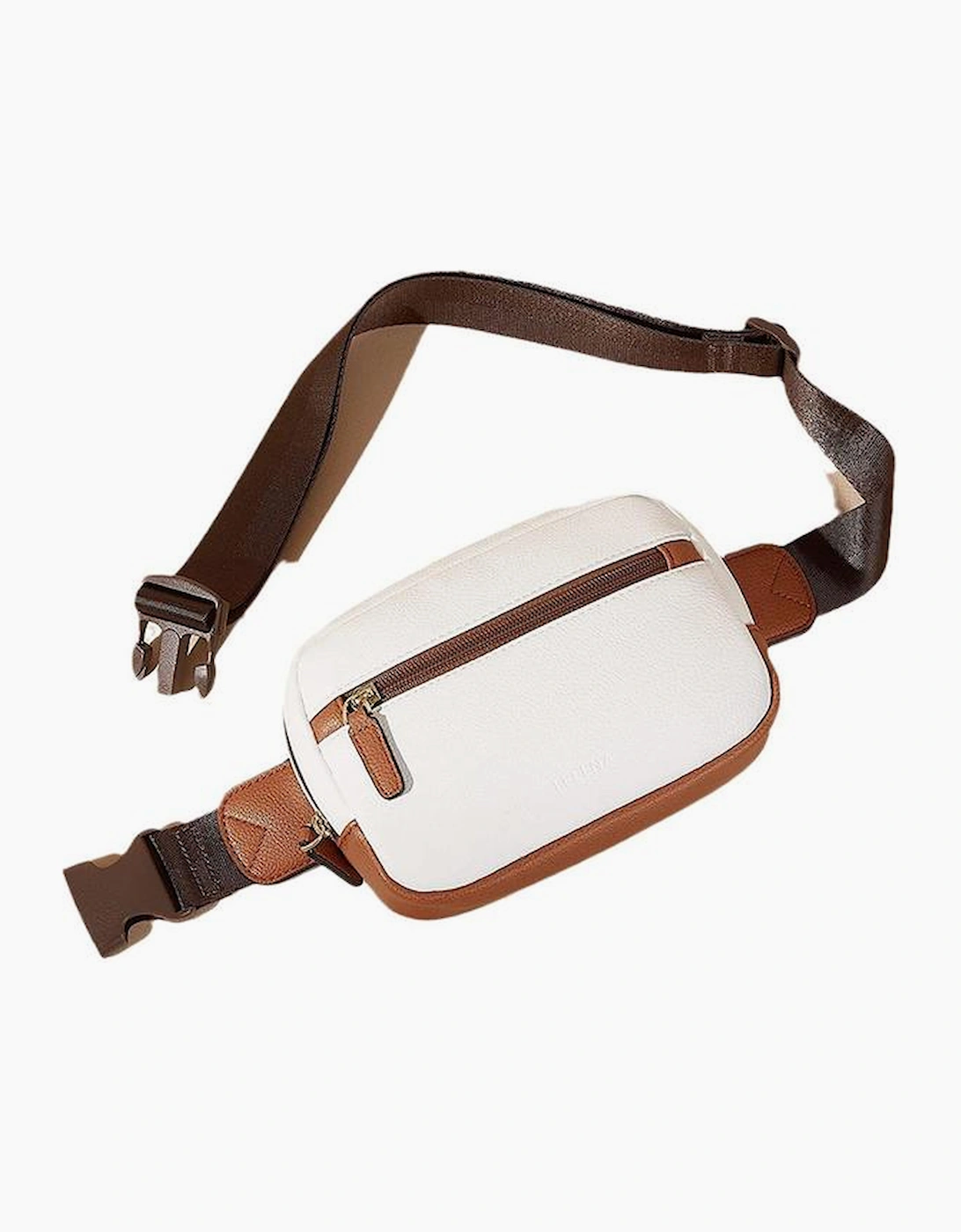 White Color Contrast Patched PU Leather Wide Strap Crossbody Bags