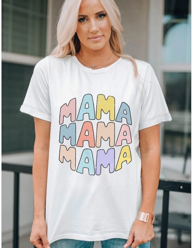 White MAMA Slogan Print Crew Neck Casual T Shirt
