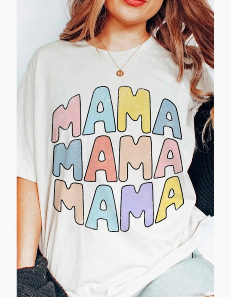 White MAMA Slogan Print Crew Neck Casual T Shirt