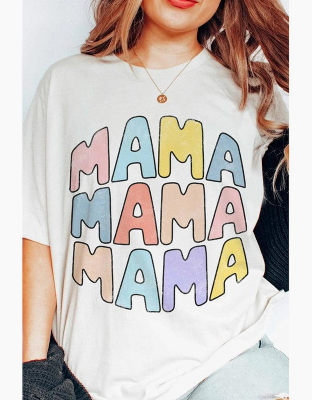 White MAMA Slogan Print Crew Neck Casual T Shirt
