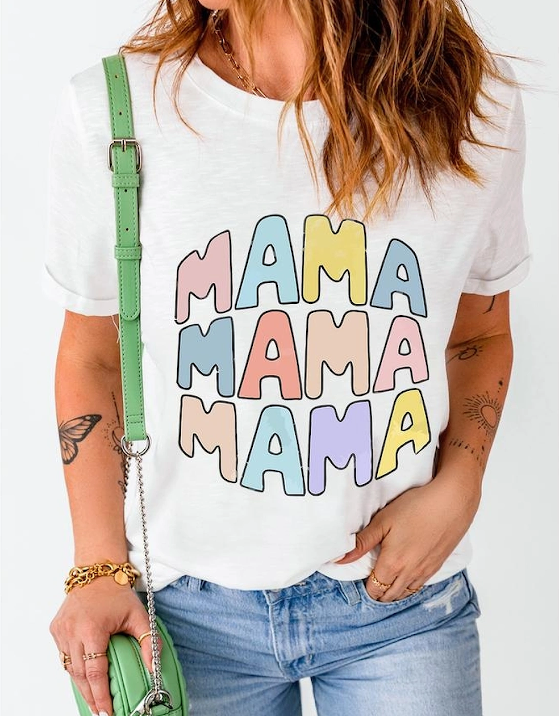 White MAMA Slogan Print Crew Neck Casual T Shirt