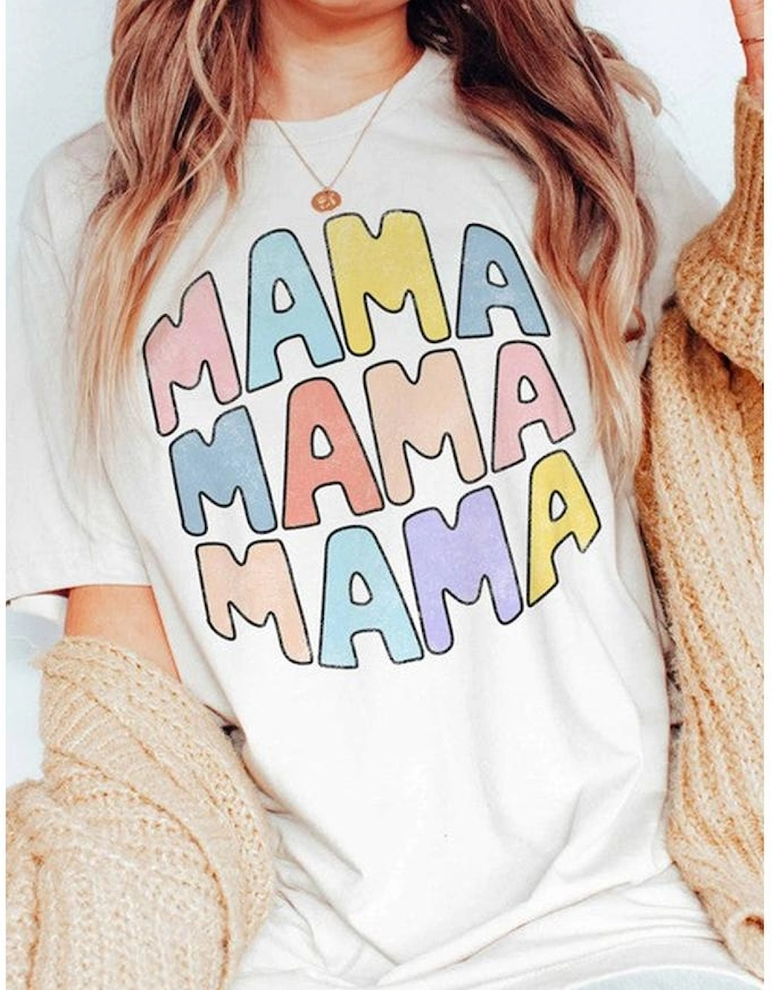White MAMA Slogan Print Crew Neck Casual T Shirt