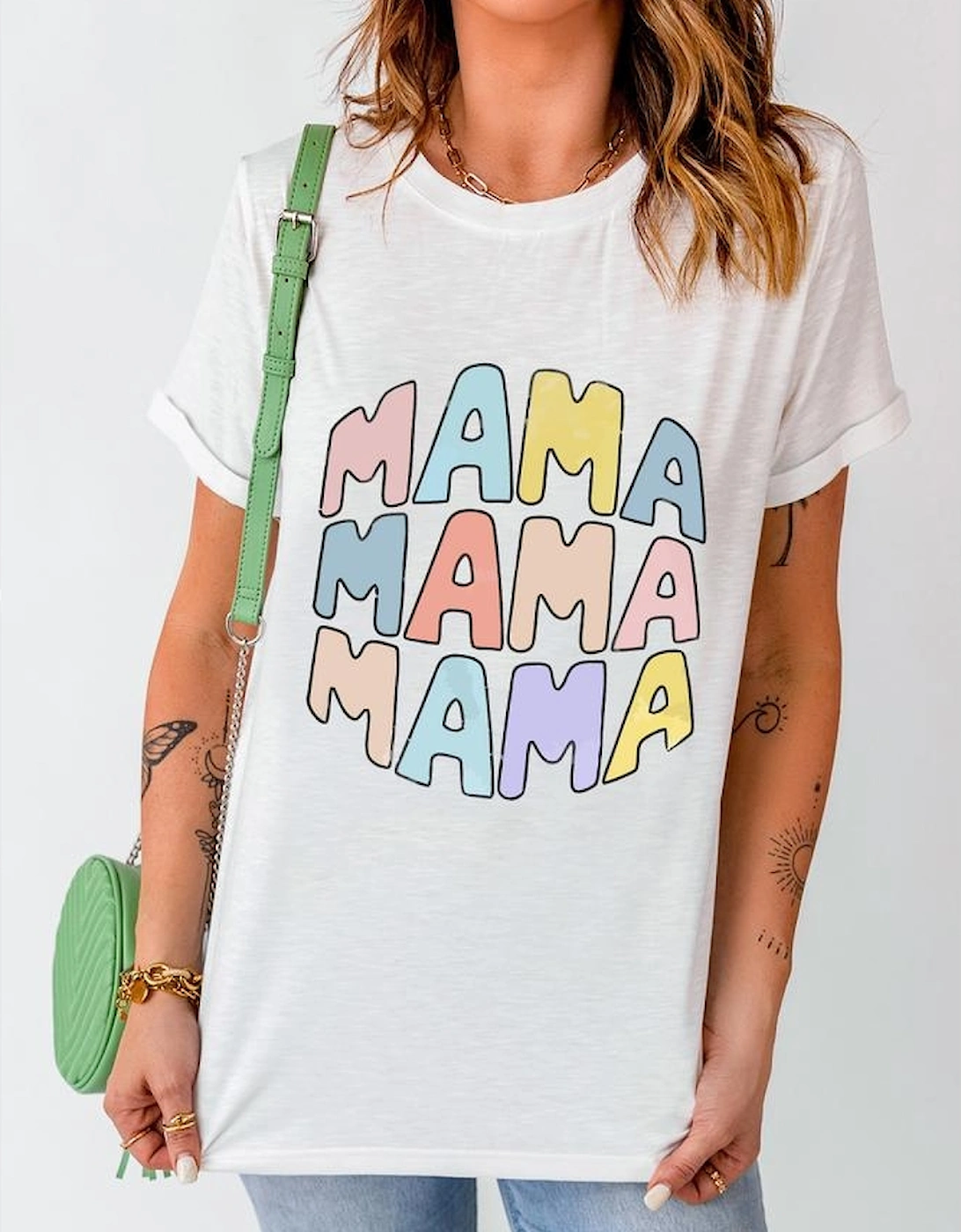 White MAMA Slogan Print Crew Neck Casual T Shirt