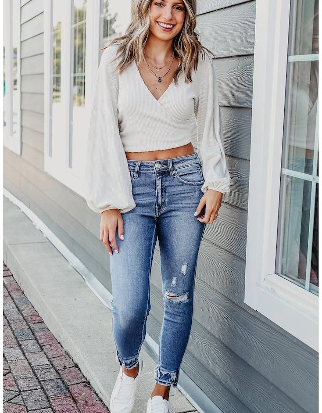 Light Blue Distressed Frayed Ankle Skinny Jeans