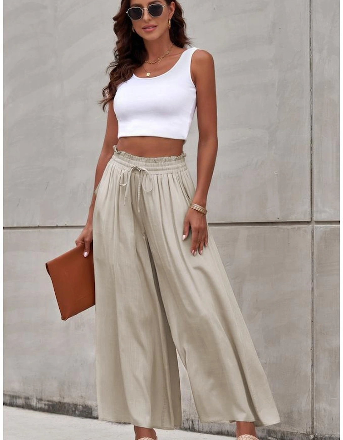 Azura Exchange Smocked High Waist Wide Leg Pants