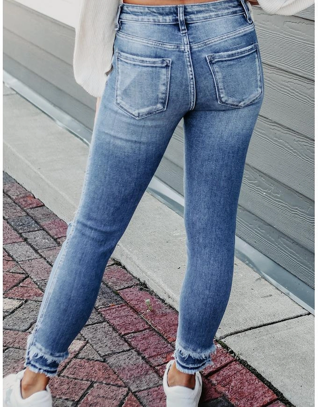 Light Blue Distressed Frayed Ankle Skinny Jeans, 10 of 9