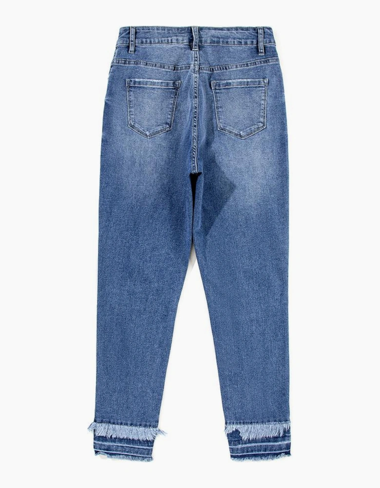 Light Blue Distressed Frayed Ankle Skinny Jeans