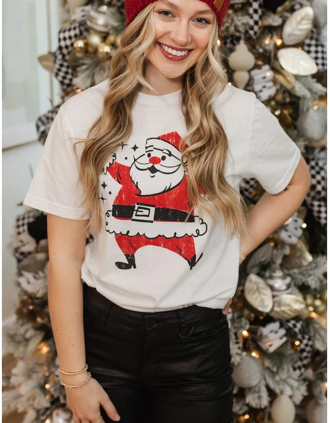 Azura Exchange White Cute Father Christmas Printed Casual T Shirt