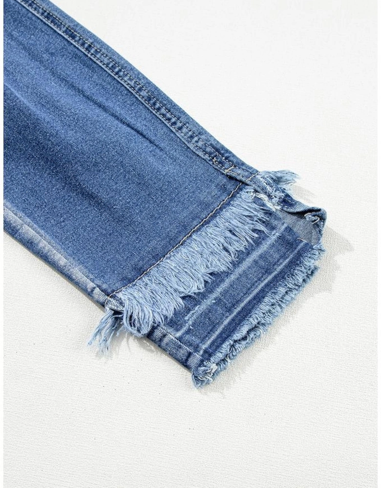 Light Blue Distressed Frayed Ankle Skinny Jeans
