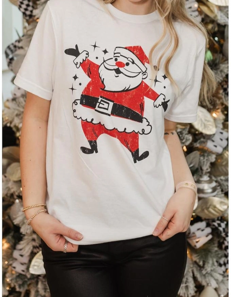 Azura Exchange White Cute Father Christmas Printed Casual T Shirt
