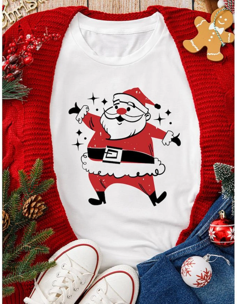 Azura Exchange White Cute Father Christmas Printed Casual T Shirt