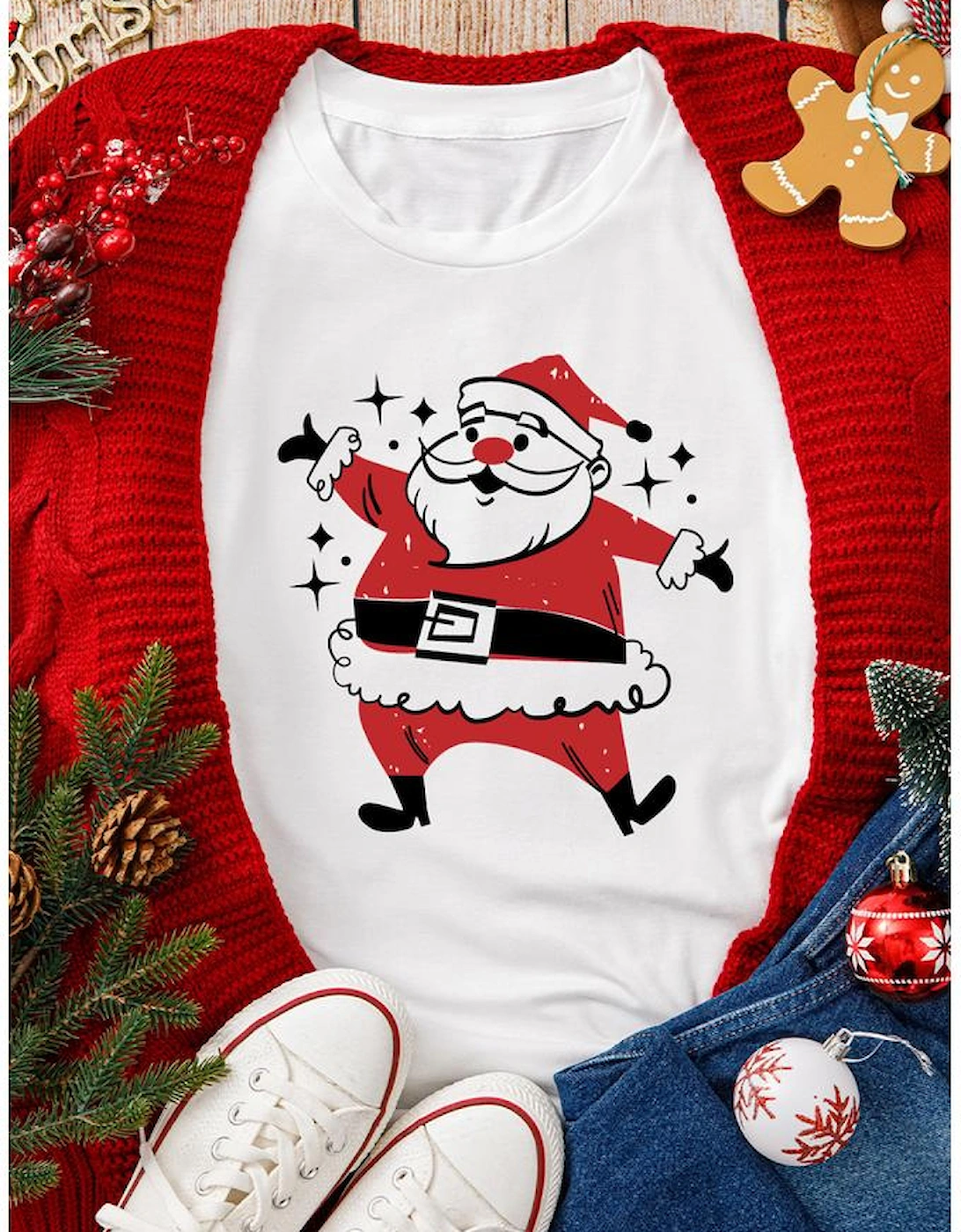 Azura Exchange White Cute Father Christmas Printed Casual T Shirt