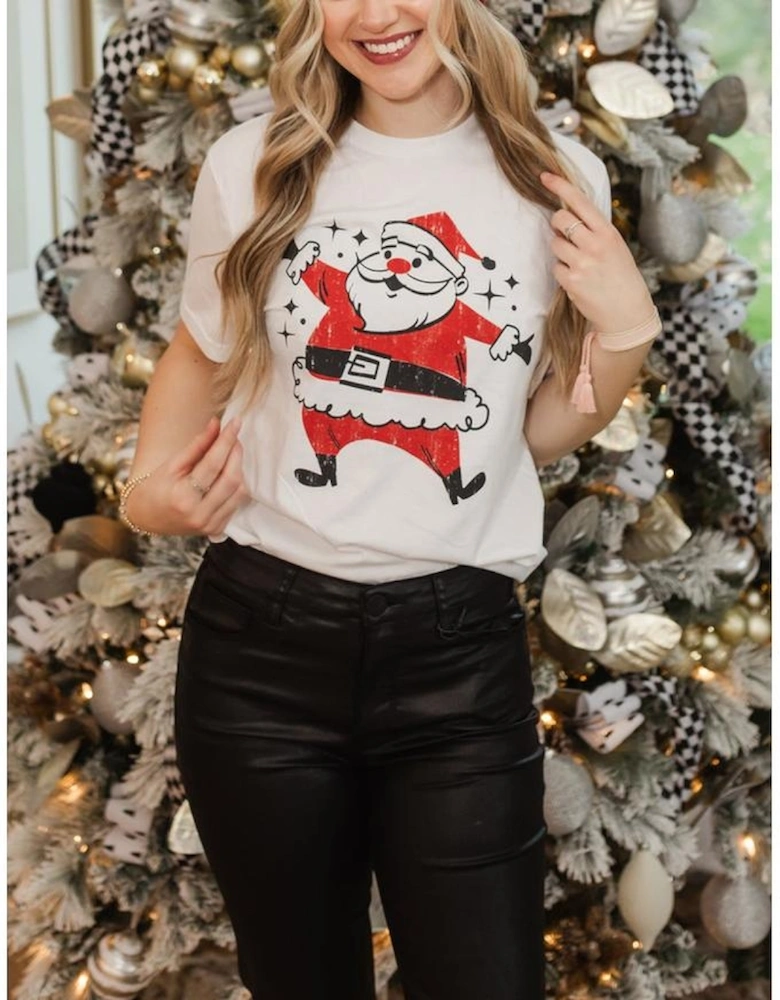 Azura Exchange White Cute Father Christmas Printed Casual T Shirt