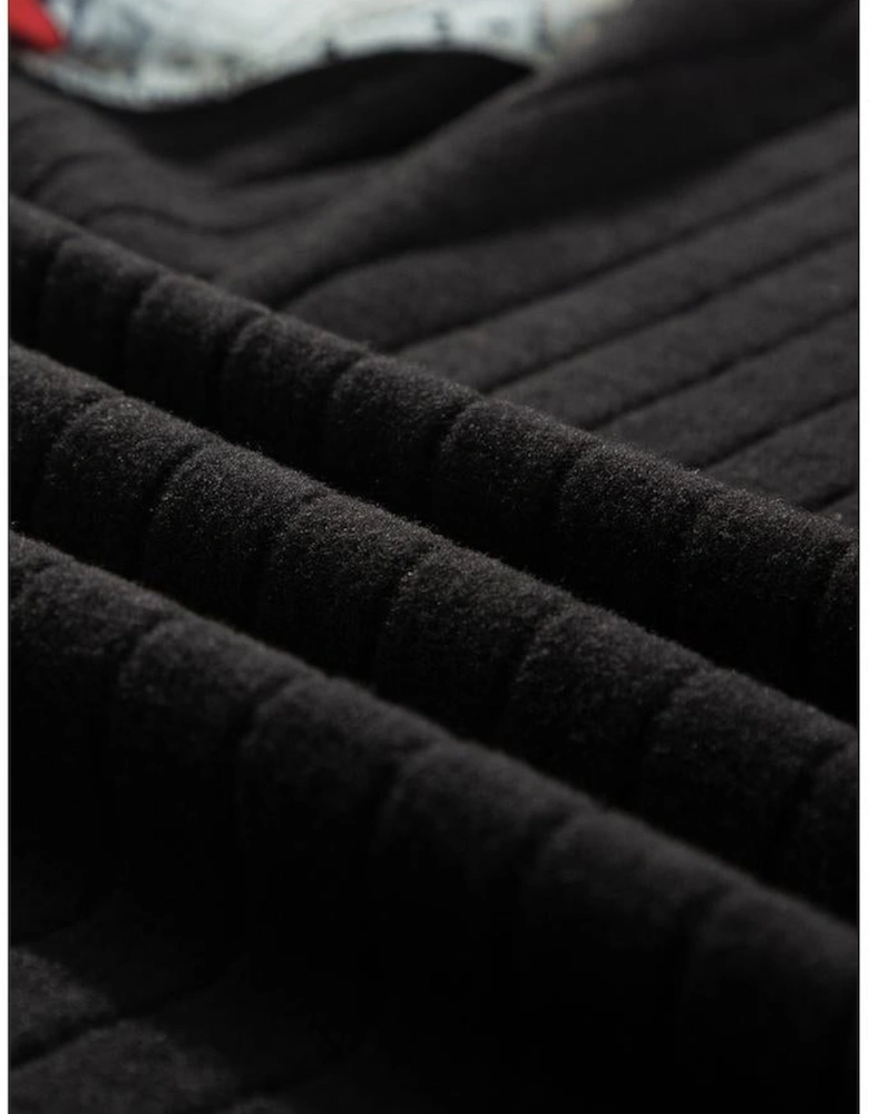 Black Floral Patchwork Long Sleeve Ribbed Blouse