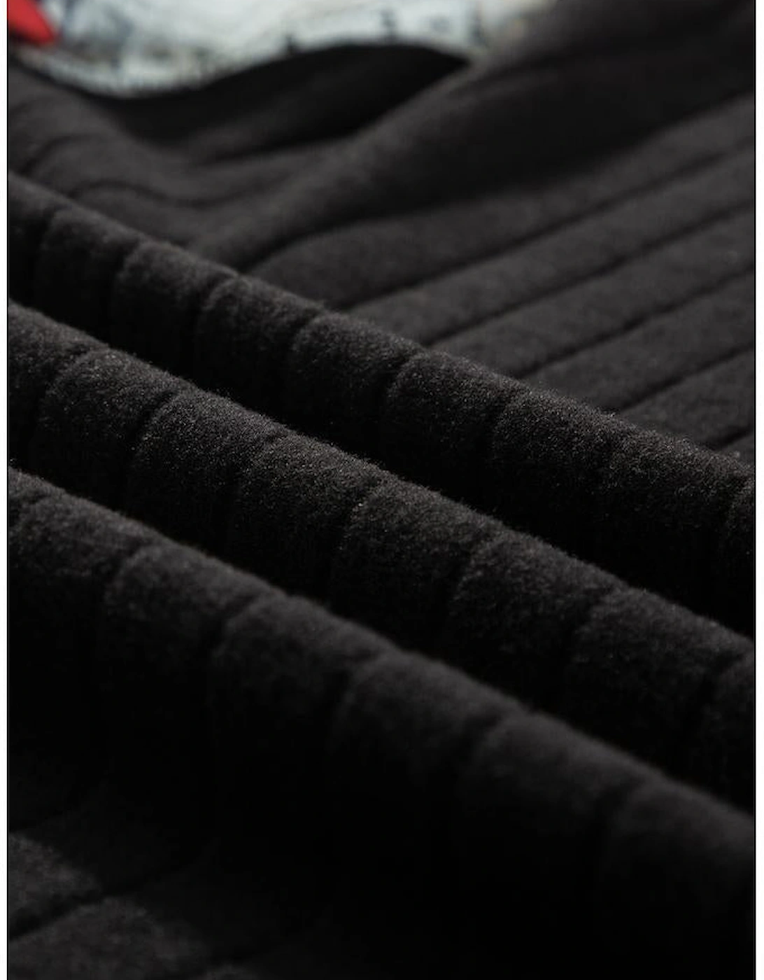 Black Floral Patchwork Long Sleeve Ribbed Blouse