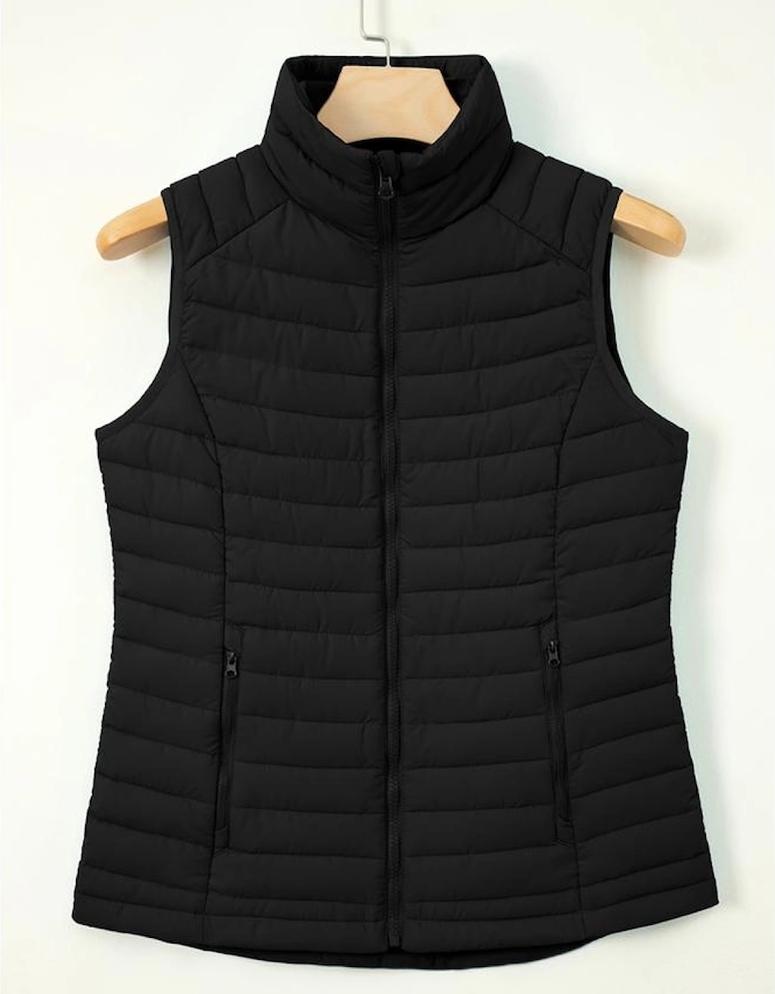 Black Plush Collared Quilted Zipped Puffer Vest, 16 of 15