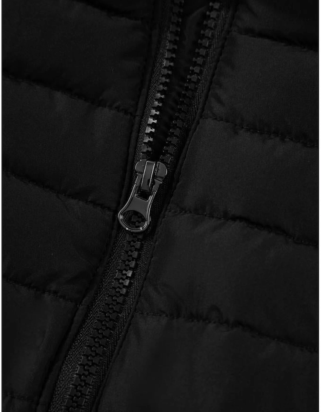 Black Plush Collared Quilted Zipped Puffer Vest