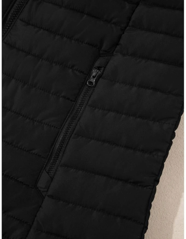Black Plush Collared Quilted Zipped Puffer Vest