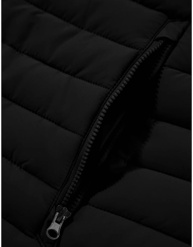 Black Plush Collared Quilted Zipped Puffer Vest