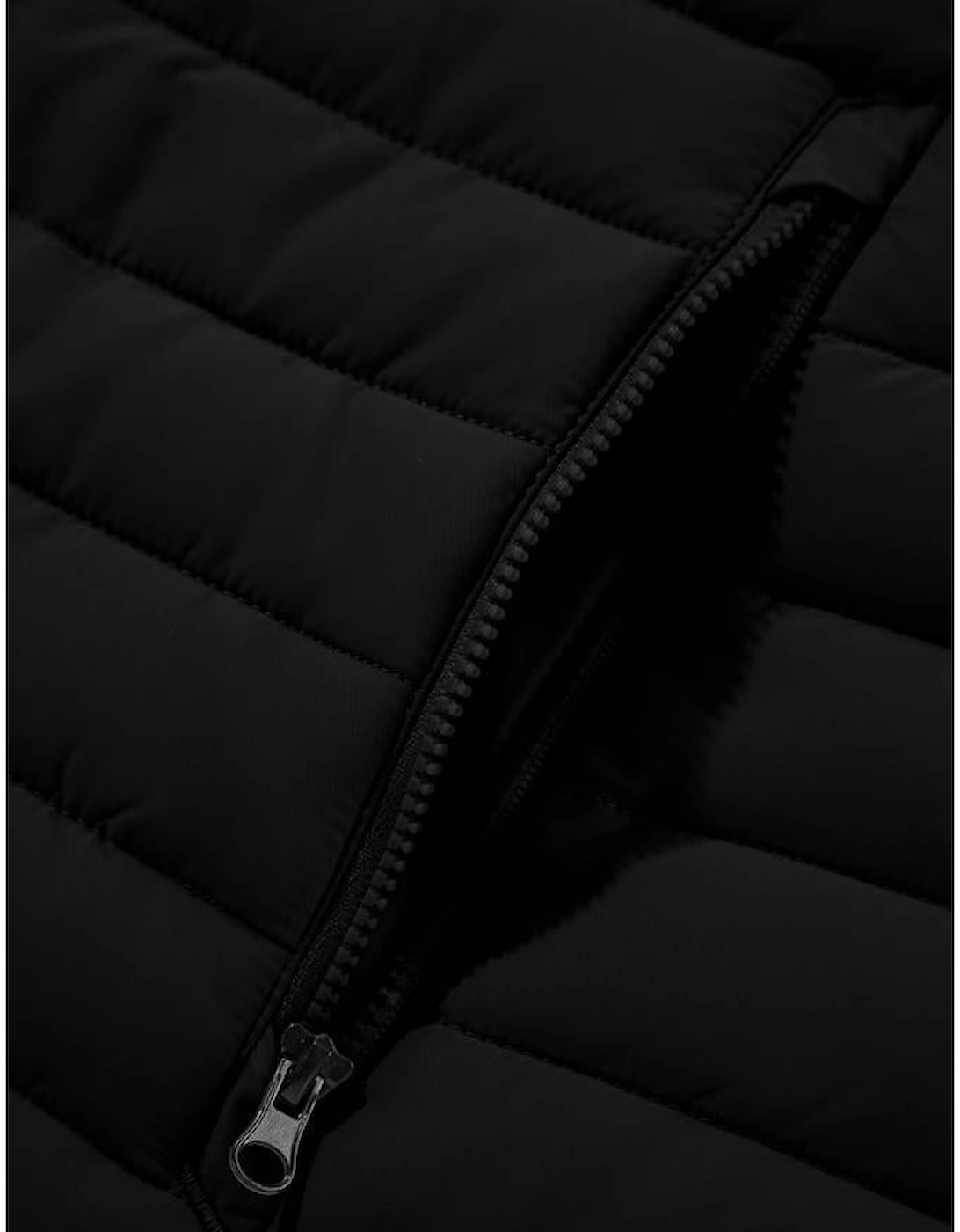 Black Plush Collared Quilted Zipped Puffer Vest