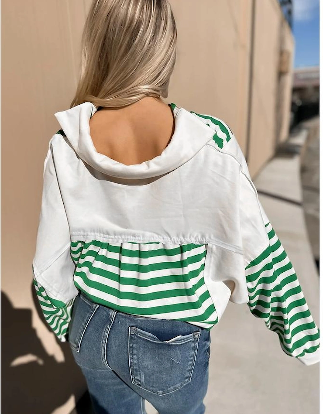 Green Stripe Colorblock Collared V Neck Cropped Knit Pullover, 11 of 10
