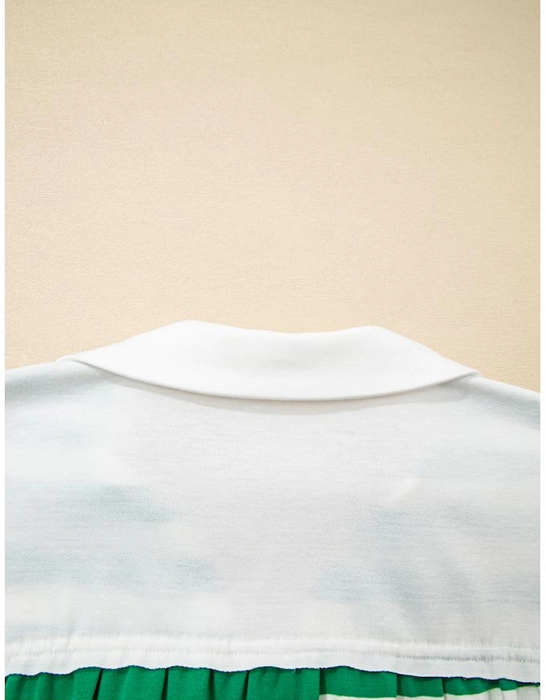 Green Stripe Colorblock Collared V Neck Cropped Knit Pullover