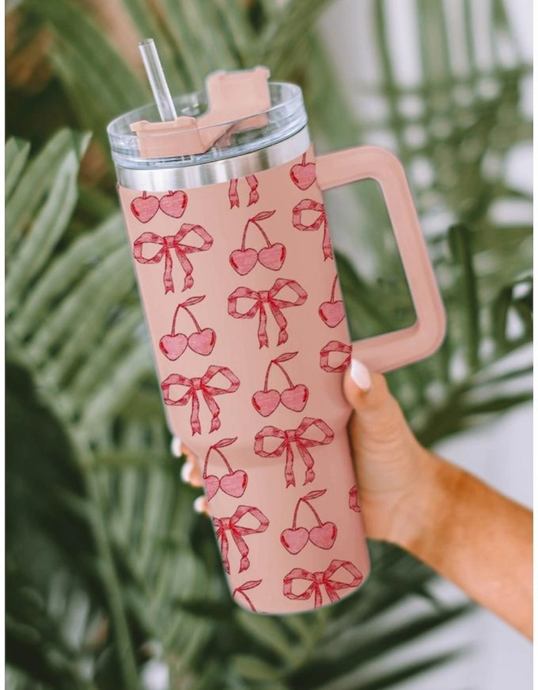 Azura Exchange Apricot Pink Cherry Bowknot Stylish Large Tumbler with Handle 40oz