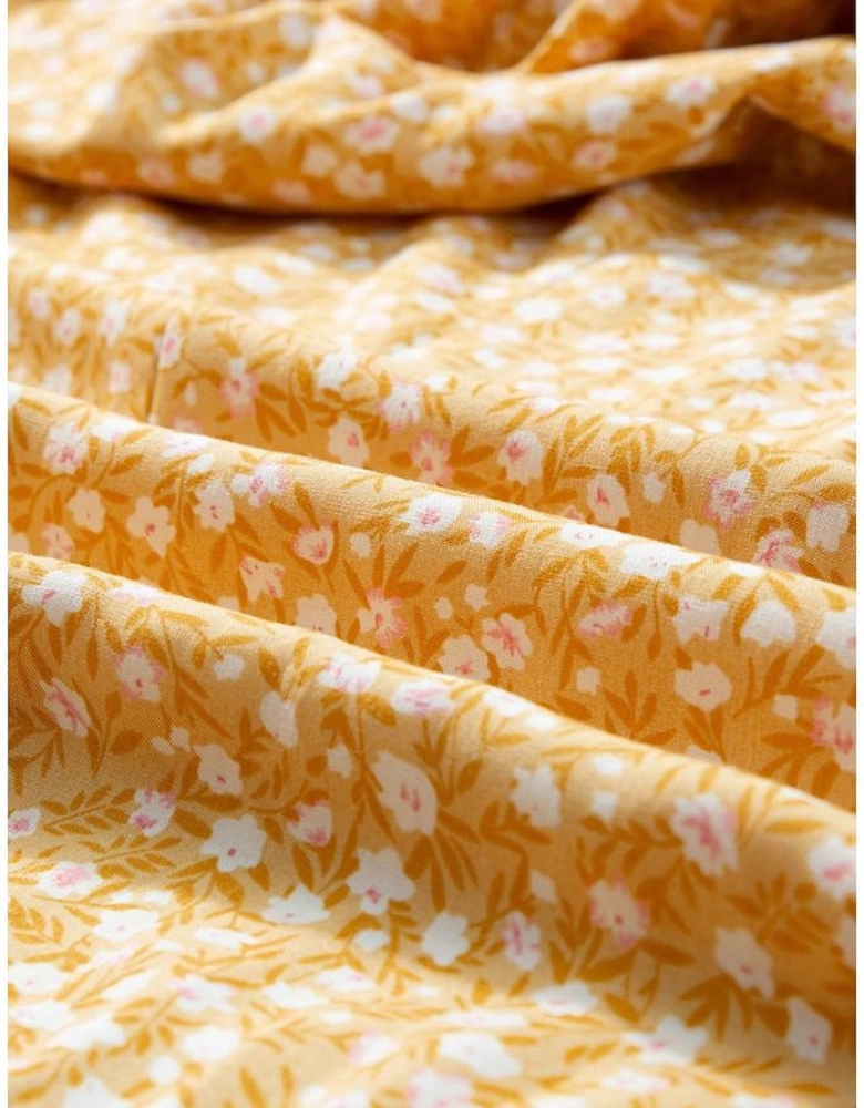 Yellow Frilly Smocked High Waist Floral Maxi Dress