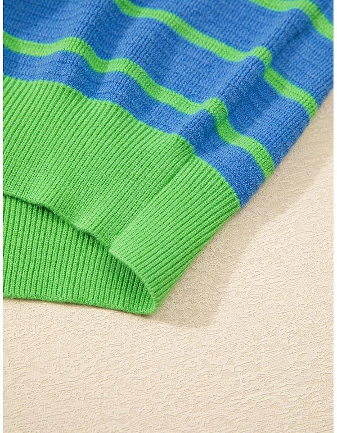 Sky Blue Stripe Trimmed Round Neck Drop Shoulder Loose Sweater