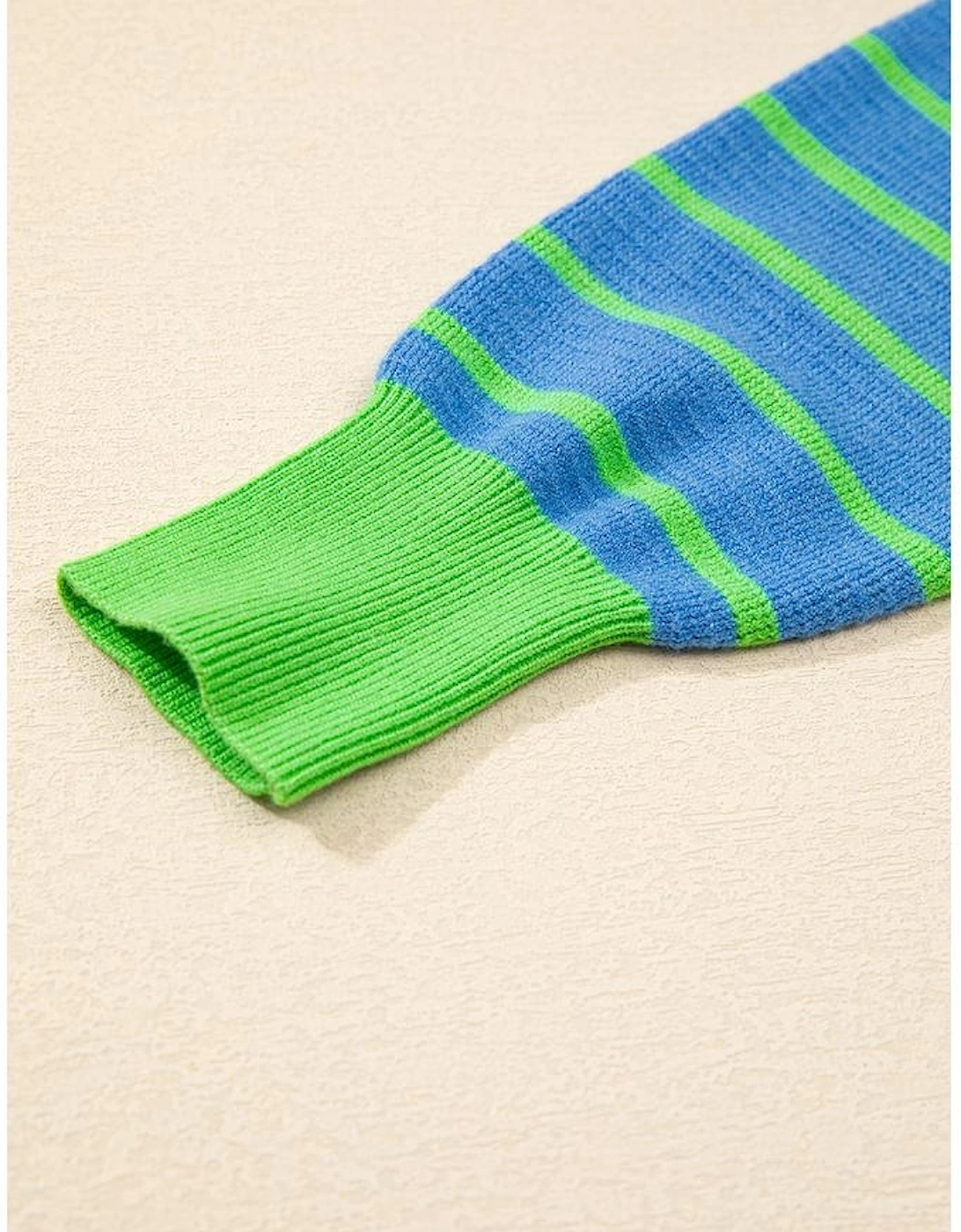 Sky Blue Stripe Trimmed Round Neck Drop Shoulder Loose Sweater