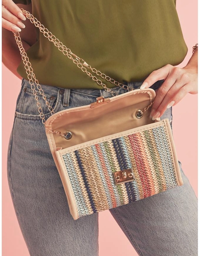 Iceland Blue Striped Crochet Flapped Single Shoulder Bag