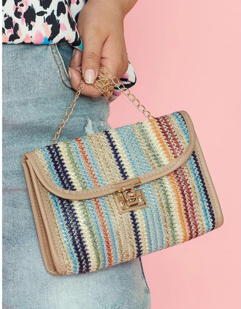 Iceland Blue Striped Crochet Flapped Single Shoulder Bag