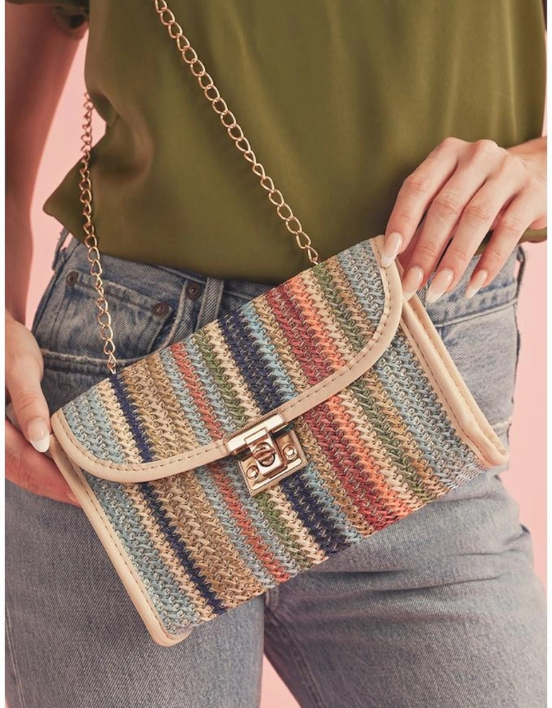 Iceland Blue Striped Crochet Flapped Single Shoulder Bag