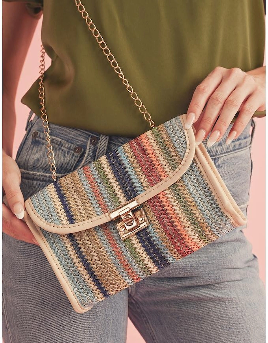 Iceland Blue Striped Crochet Flapped Single Shoulder Bag