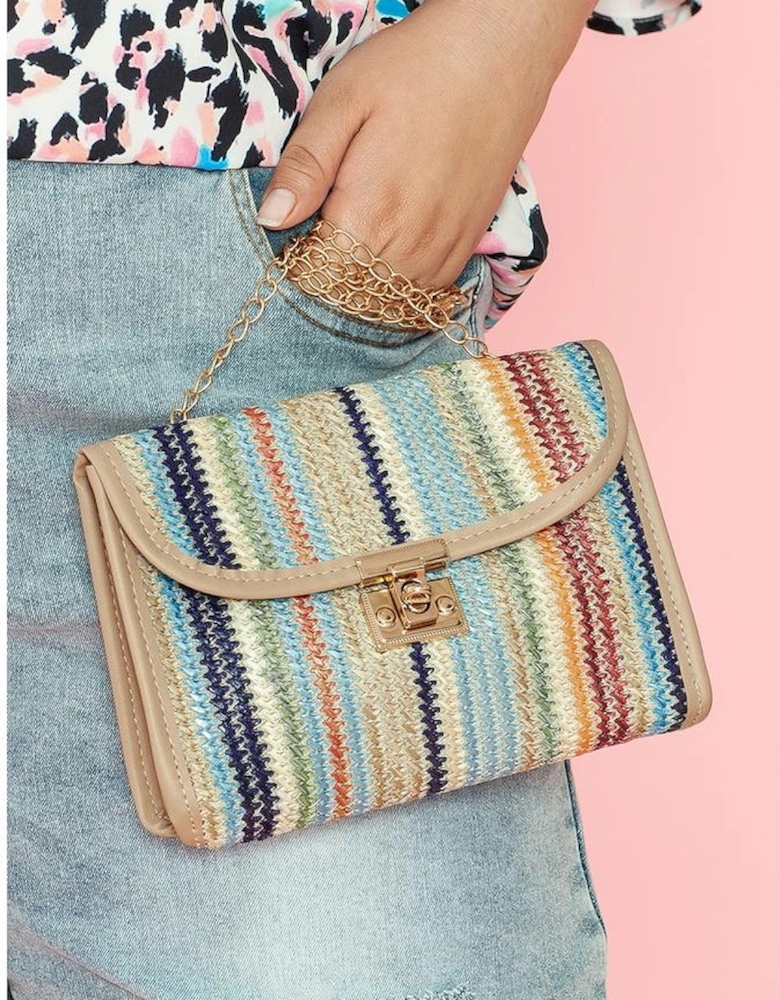 Iceland Blue Striped Crochet Flapped Single Shoulder Bag
