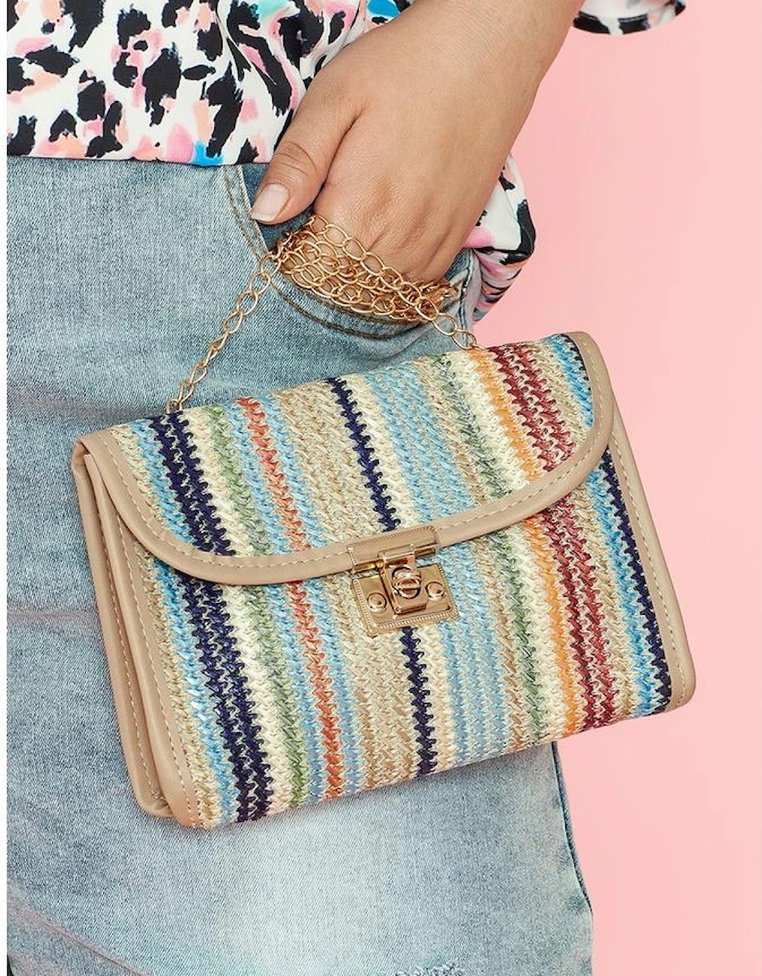 Iceland Blue Striped Crochet Flapped Single Shoulder Bag