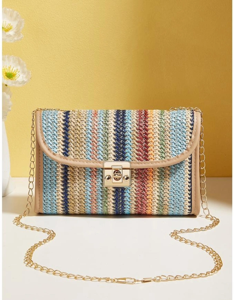 Iceland Blue Striped Crochet Flapped Single Shoulder Bag