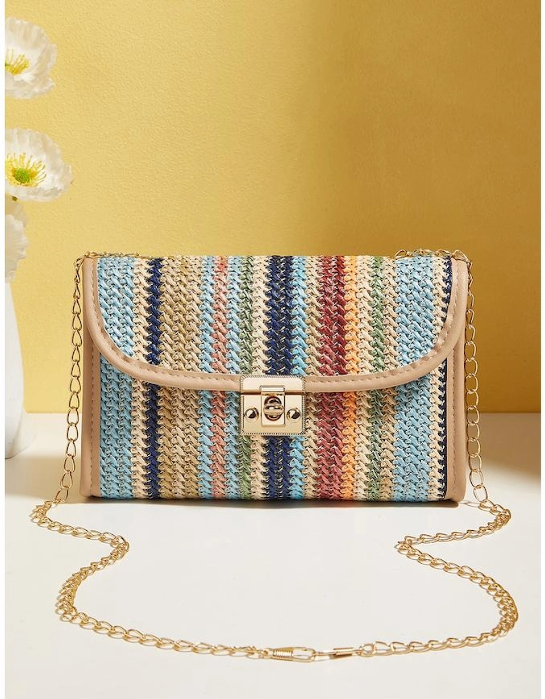 Iceland Blue Striped Crochet Flapped Single Shoulder Bag