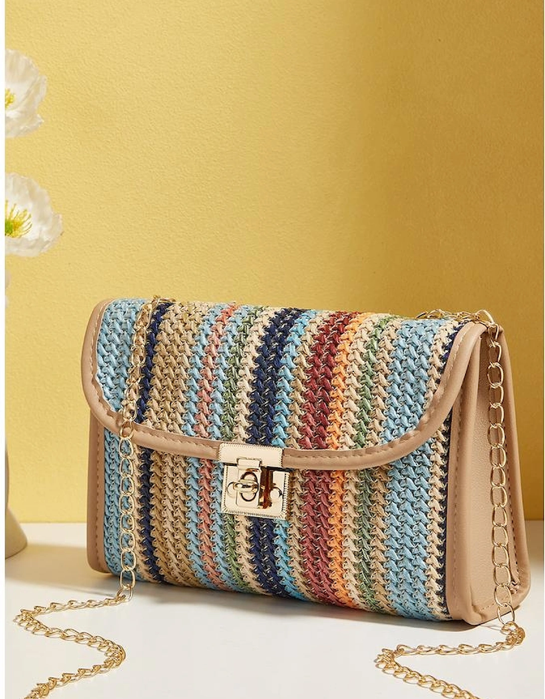 Iceland Blue Striped Crochet Flapped Single Shoulder Bag