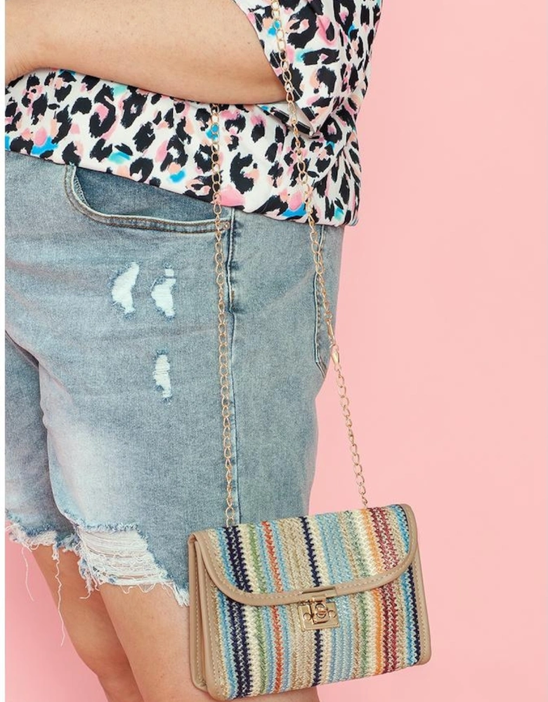 Iceland Blue Striped Crochet Flapped Single Shoulder Bag