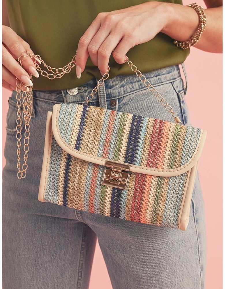 Iceland Blue Striped Crochet Flapped Single Shoulder Bag